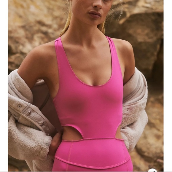 FREE PEOPLE MOVEMENT Back It Up Onesie Hot‎ Pink NWOT Size S Open Back Athletic - Picture 2 of 12